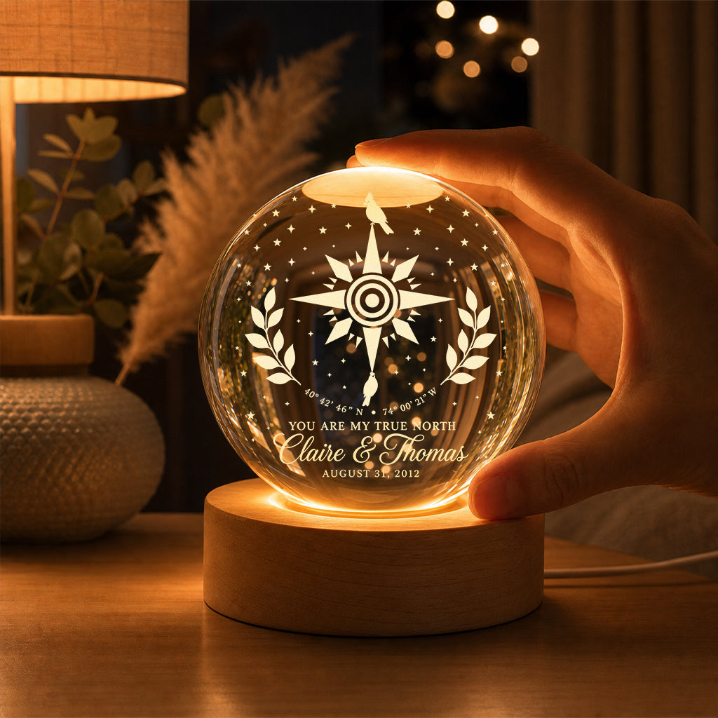 Personalized Compass & Cardinals Crystal Ball Lamp