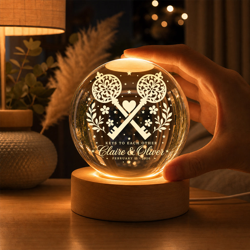 Personalized Two Keys & Heart Crystal Ball Lamp