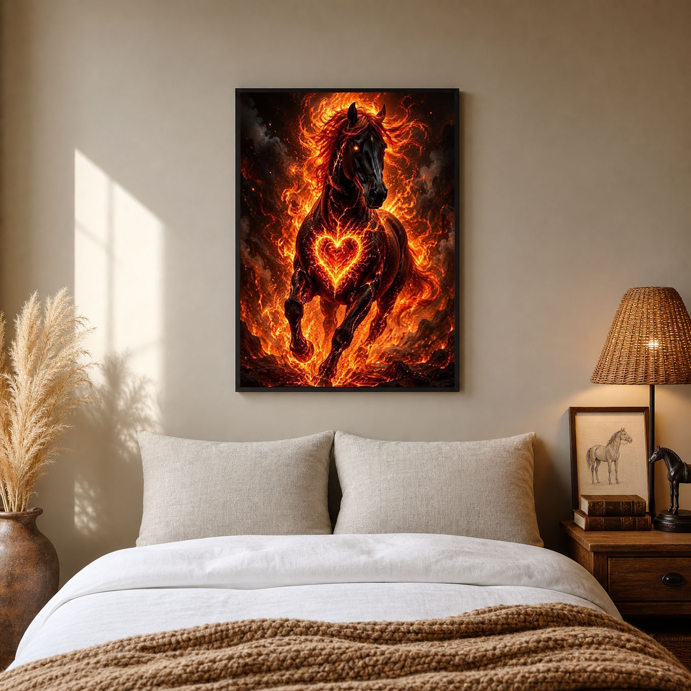 Fireheart Stallion Black Horse Poster Print