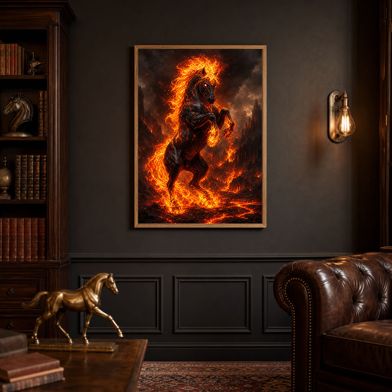 Flaming Horse Rearing in Lava Dark Fantasy Poster Print