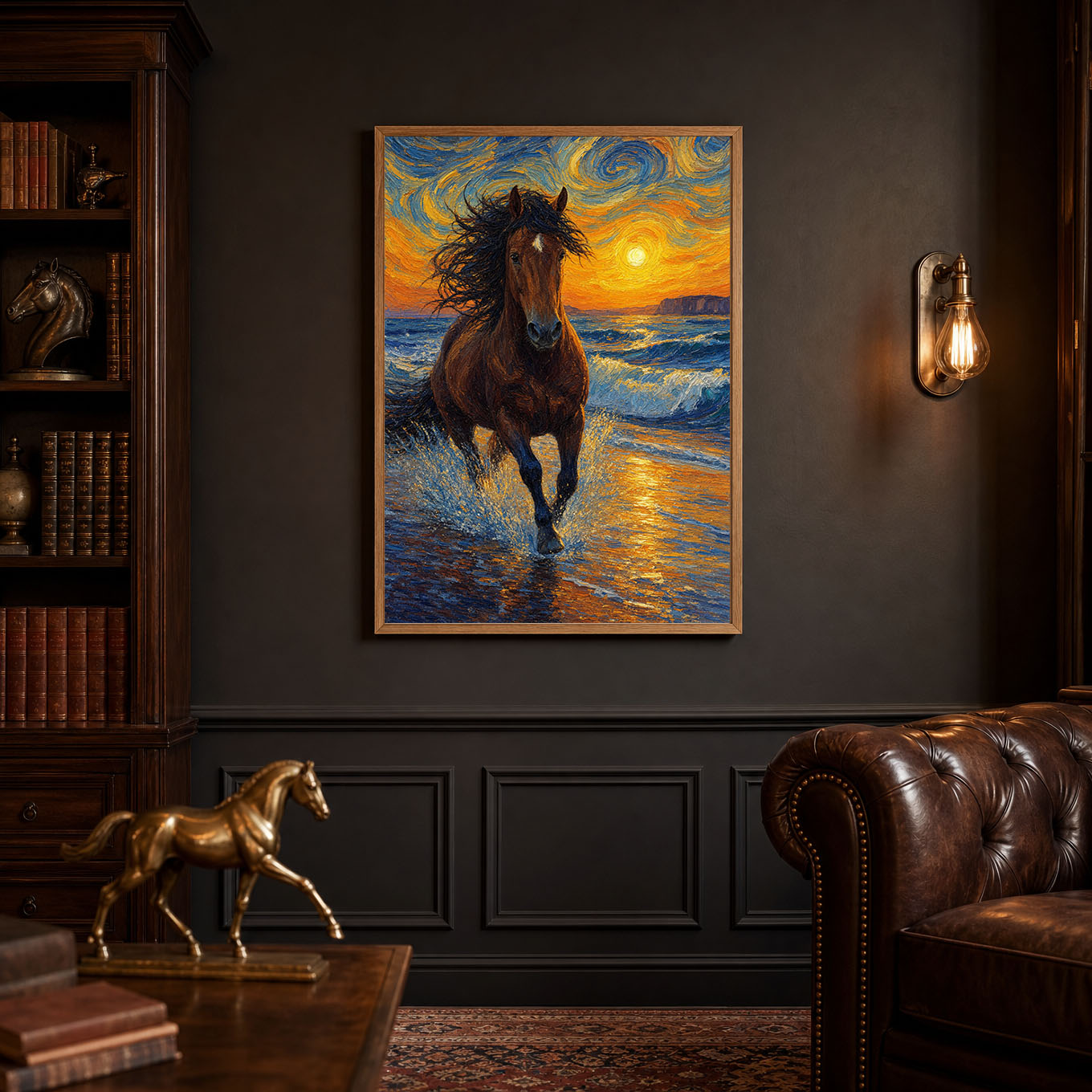 Horse Running on Beach Impasto Oil Painting Poster Print