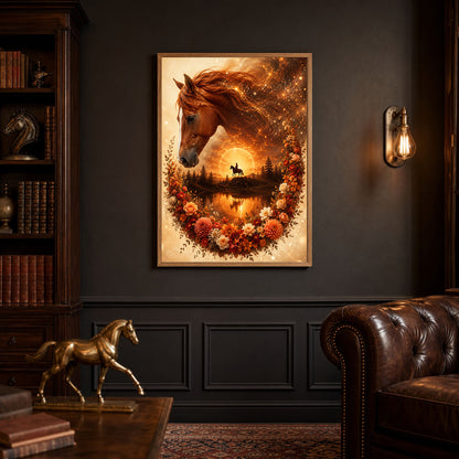 Horse and Cowboy Floral Sunset Fantasy Poster Print
