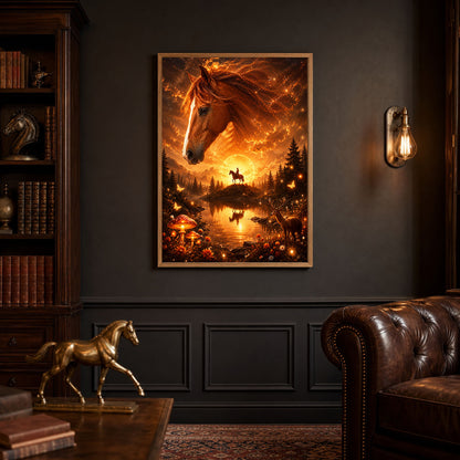 Majestic Horse Enchanted Forest Sunset Poster Print