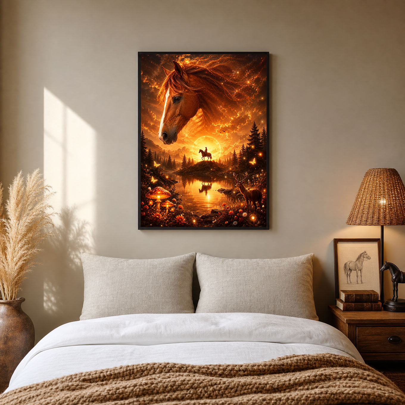 Majestic Horse Enchanted Forest Sunset Poster Print