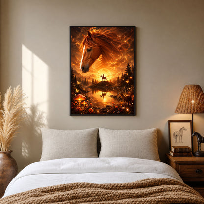 Majestic Horse Enchanted Forest Sunset Poster Print