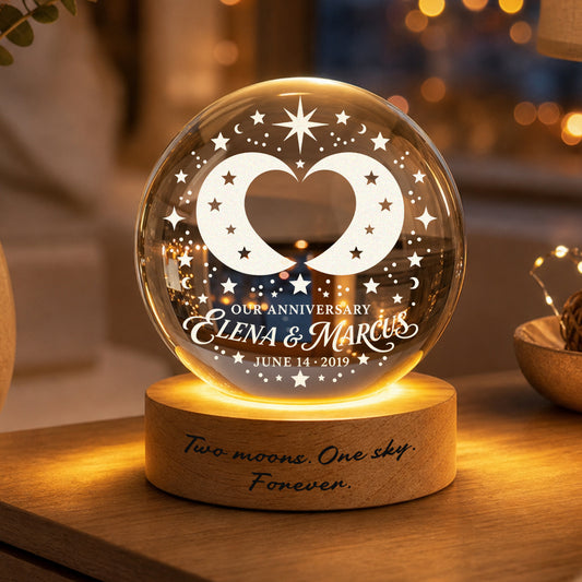 Personalized Celestial Twin Moons Crystal Ball Lamp