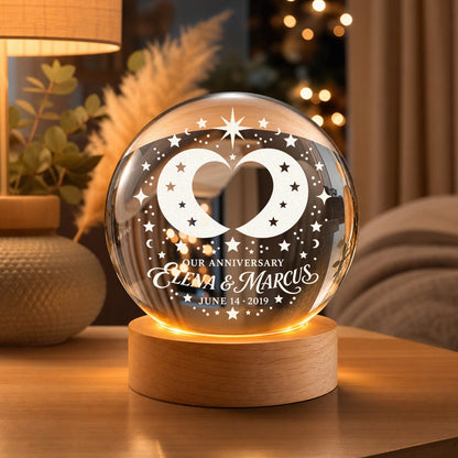 Personalized Celestial Twin Moons Crystal Ball Lamp