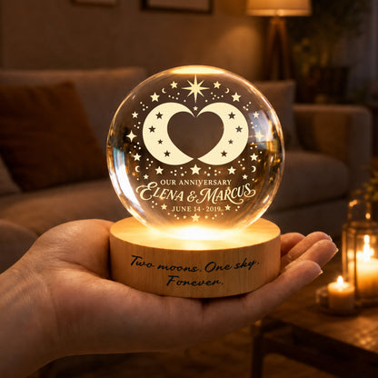 Personalized Celestial Twin Moons Crystal Ball Lamp