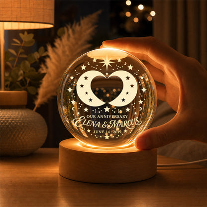 Personalized Celestial Twin Moons Crystal Ball Lamp