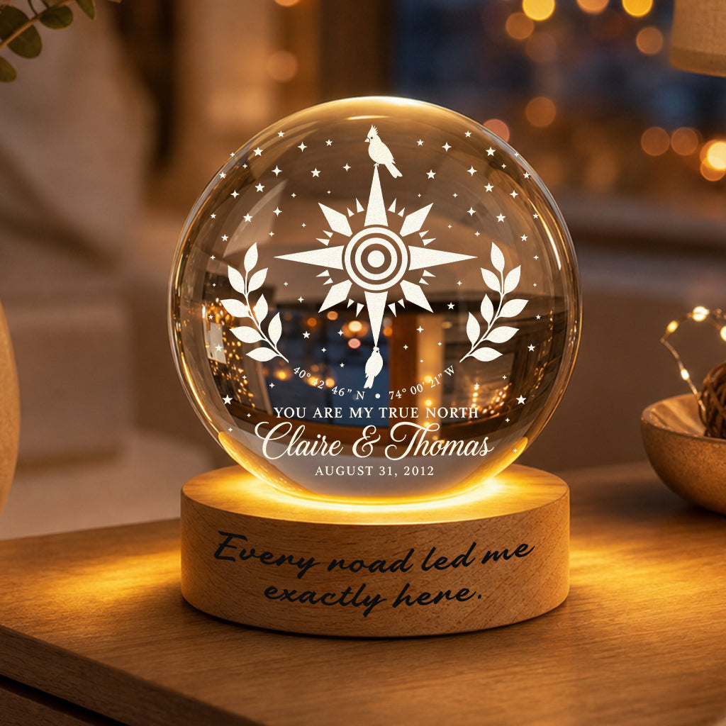 Personalized Compass & Cardinals Crystal Ball Lamp