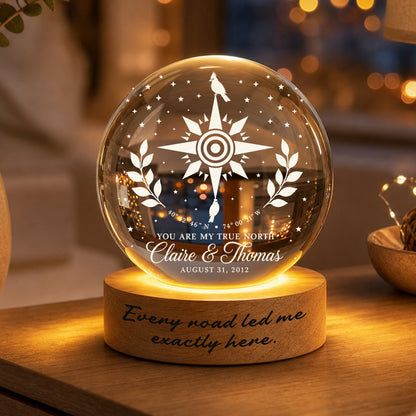 Personalized Compass & Cardinals Crystal Ball Lamp