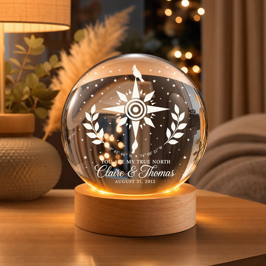 Personalized Compass & Cardinals Crystal Ball Lamp