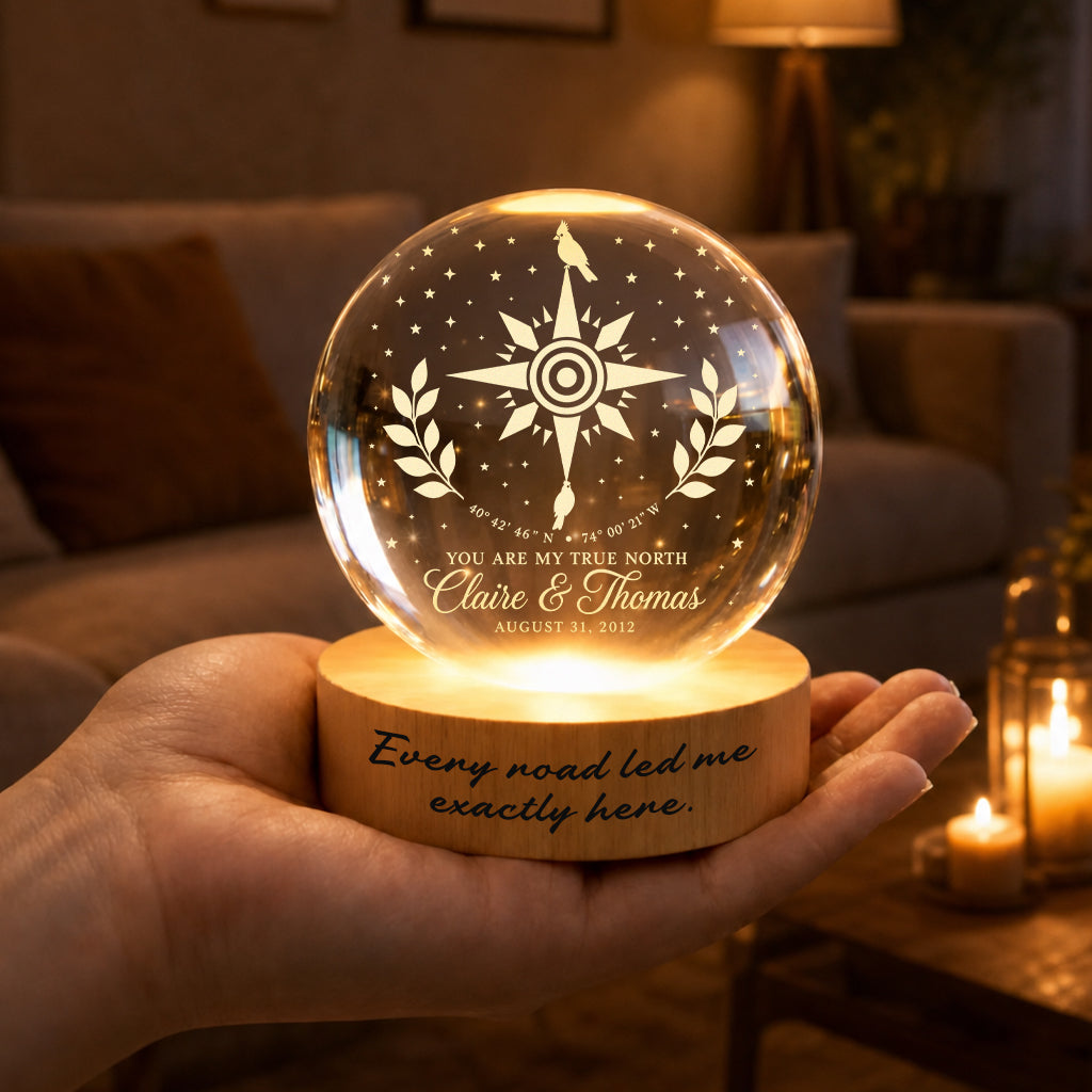 Personalized Compass & Cardinals Crystal Ball Lamp