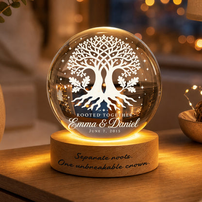 Personalized Intertwined Oak Crystal Ball Lamp