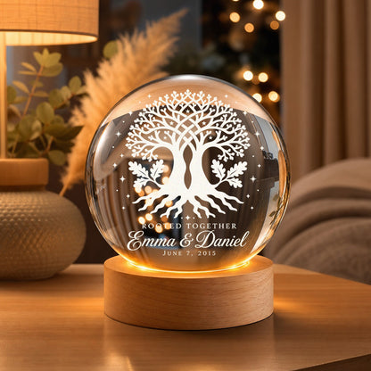 Personalized Intertwined Oak Crystal Ball Lamp