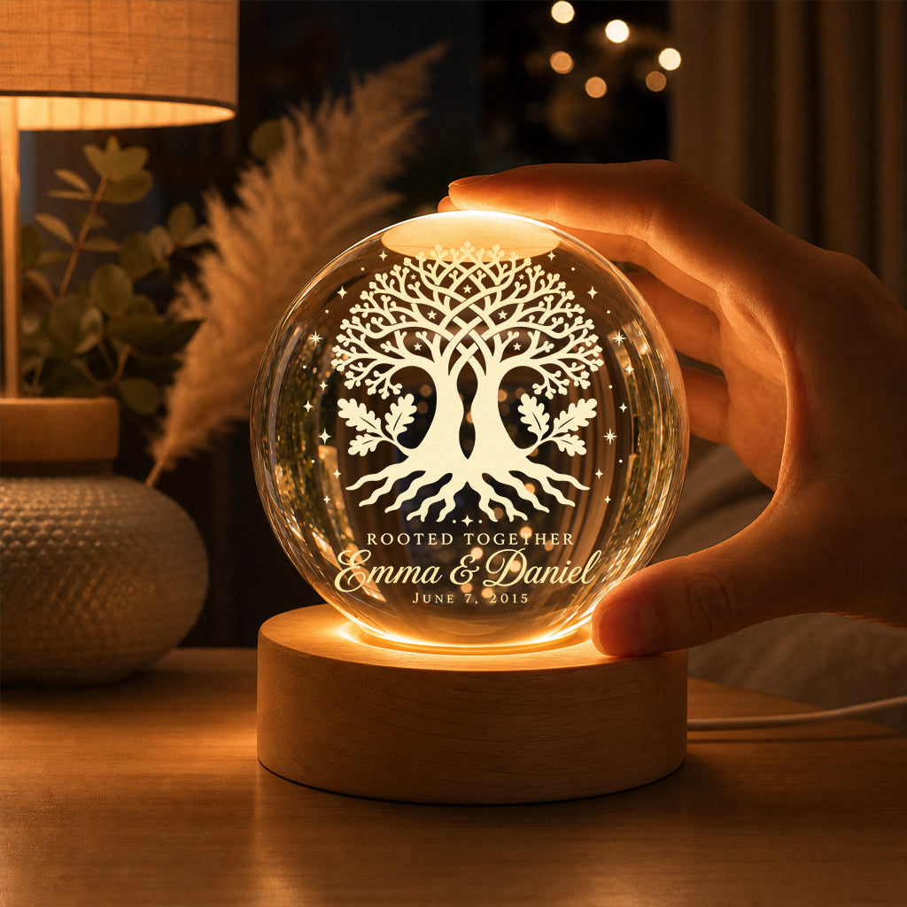 Personalized Intertwined Oak Crystal Ball Lamp