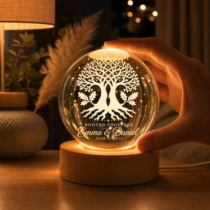 Personalized Intertwined Oak Crystal Ball Lamp