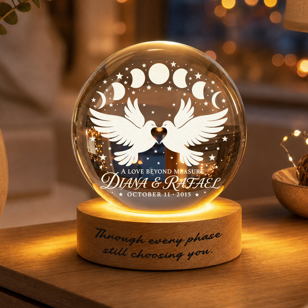 Personalized Twin Doves Celestial Arch Crystal Ball Lamp