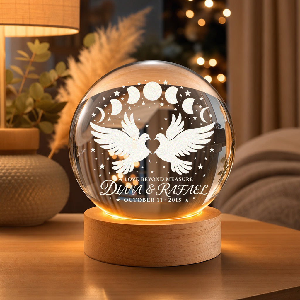Personalized Twin Doves Celestial Arch Crystal Ball Lamp