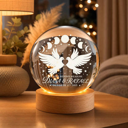 Personalized Twin Doves Celestial Arch Crystal Ball Lamp