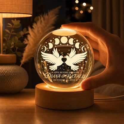 Personalized Twin Doves Celestial Arch Crystal Ball Lamp