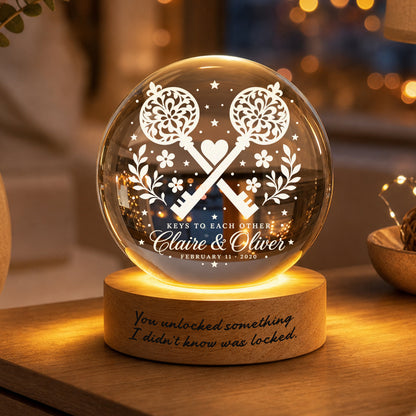 Personalized Two Keys & Heart Crystal Ball Lamp