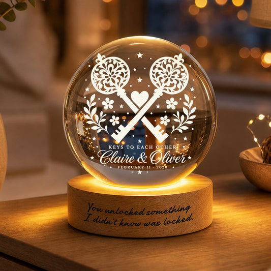Personalized Two Keys & Heart Crystal Ball Lamp