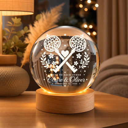 Personalized Two Keys & Heart Crystal Ball Lamp