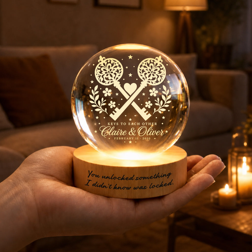 Personalized Two Keys & Heart Crystal Ball Lamp