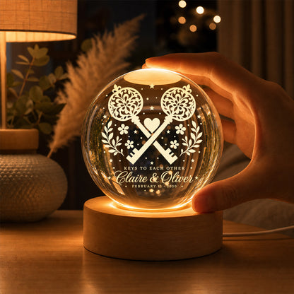 Personalized Two Keys & Heart Crystal Ball Lamp