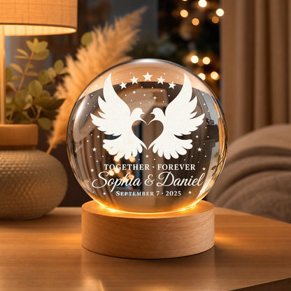 Personalized Heart Bird Crystal Ball Lamp