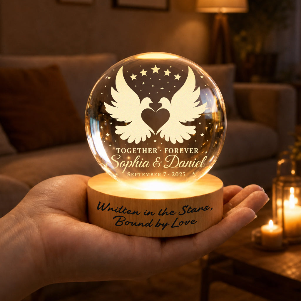 Personalized Heart Bird Crystal Ball Lamp