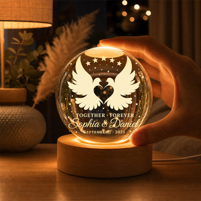 Personalized Heart Bird Crystal Ball Lamp
