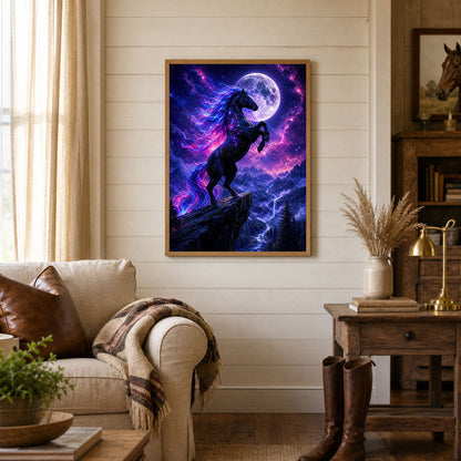 Rearing Horse Galaxy Moon Fantasy Poster Print