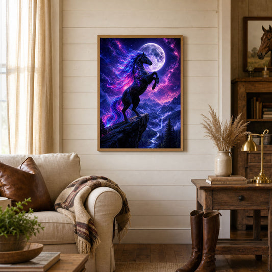 Rearing Horse Galaxy Moon Fantasy Poster Print