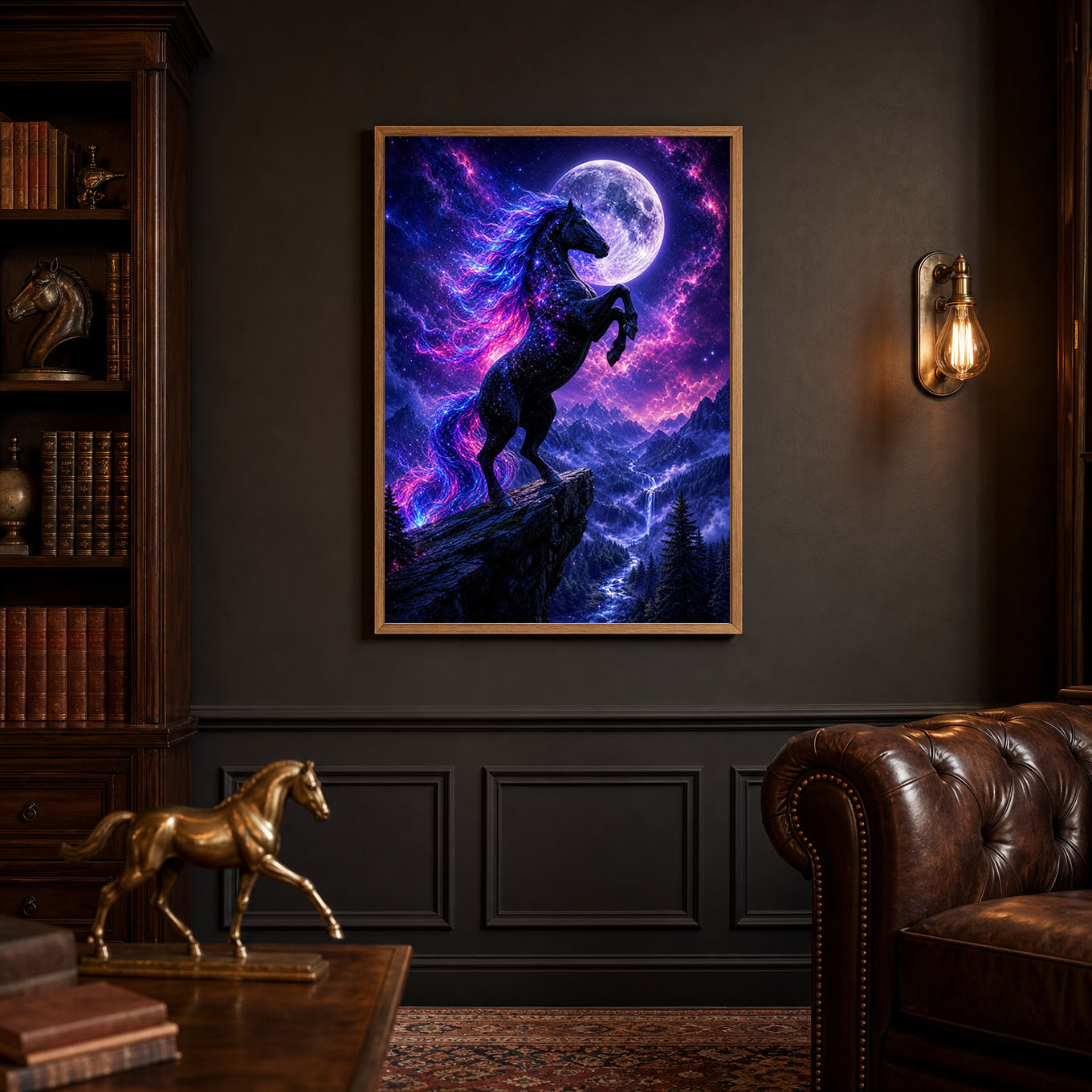 Rearing Horse Galaxy Moon Fantasy Poster Print