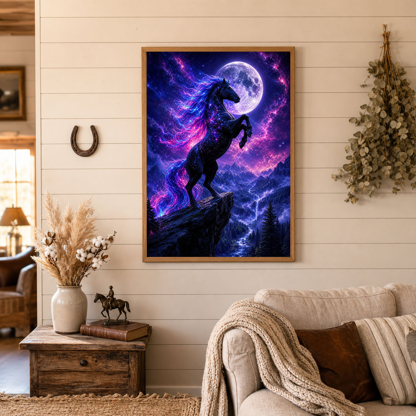 Rearing Horse Galaxy Moon Fantasy Poster Print