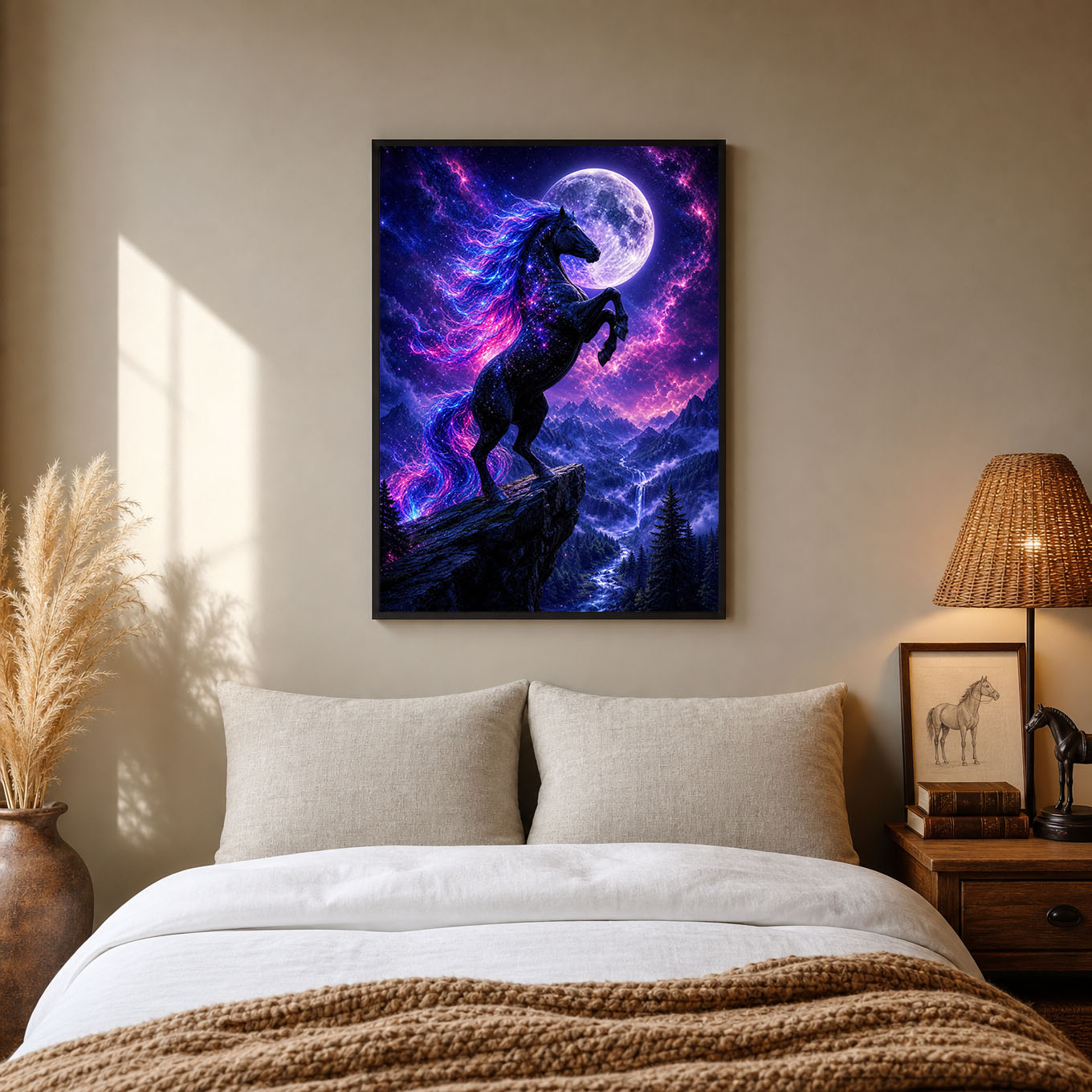 Rearing Horse Galaxy Moon Fantasy Poster Print