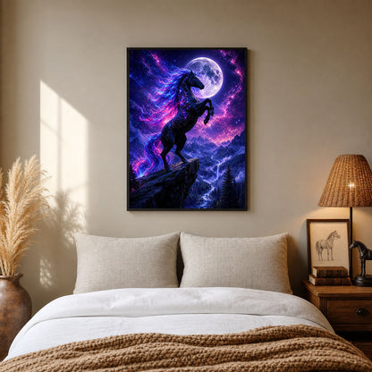 Rearing Horse Galaxy Moon Fantasy Poster Print