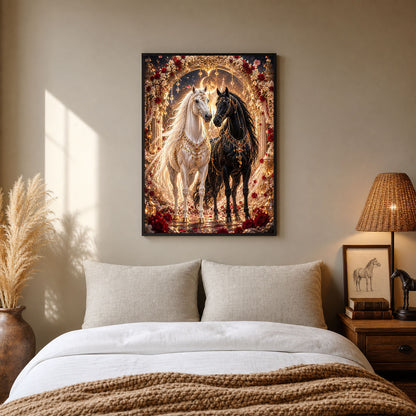 Royal Black and White Horses Golden Arch Poster Print