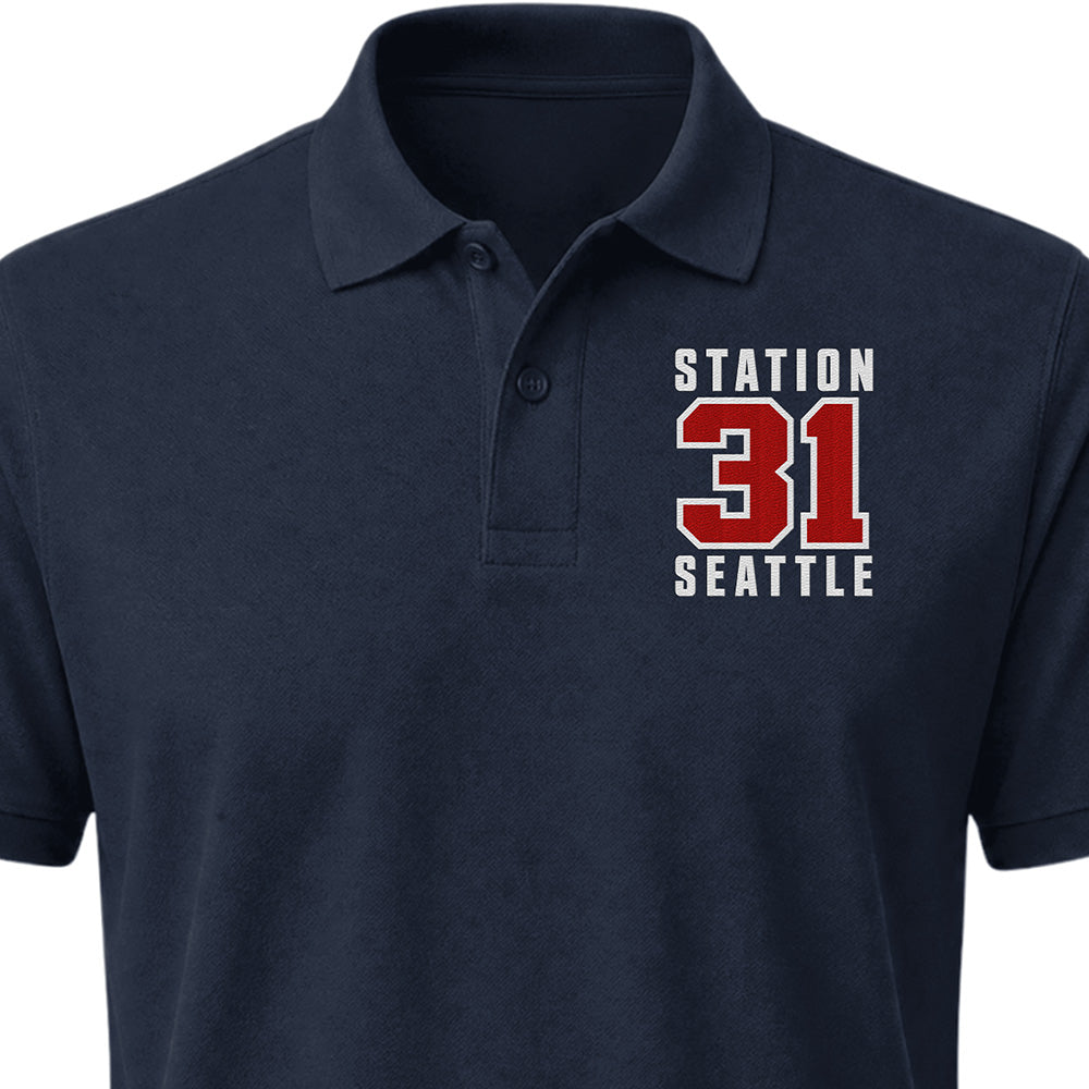 Custom Station Number Embroidered Polo