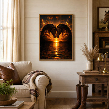Twin Horses Heart Silhouette Sunset Poster Print
