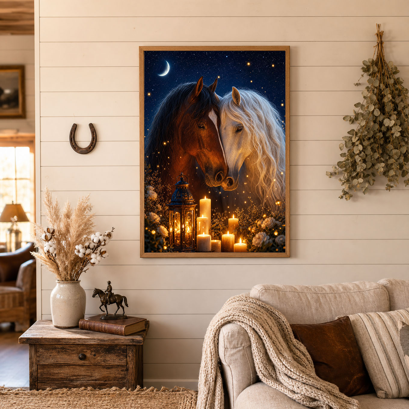 Two Horses in Love Candlelight Moonlit Poster Print