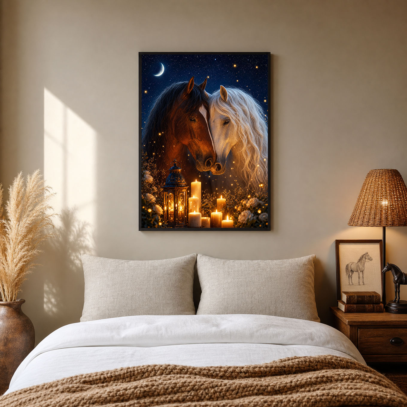 Two Horses in Love Candlelight Moonlit Poster Print
