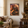 Wild Horses Double Exposure Mountain Moon Poster Print